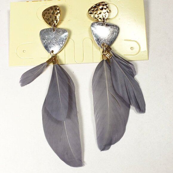 Women's Stylish two tones with Feather Drop Dangle Earrings - 3-inch drop - Picture 4 of 7